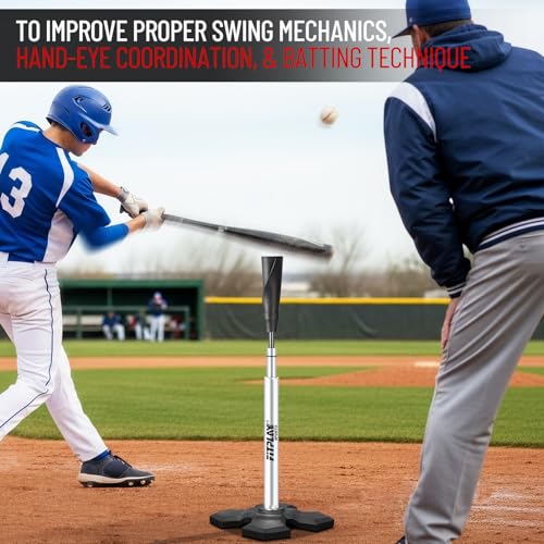 Pro Hitting Tee - Premium Batting Tee for Baseball/Softball with Weighted Base,Flexible Rubber Top, Aluminum Baseball Tee, Easy Adjust Height 24"-46" Softball Tee For All Age & Skill Level Players