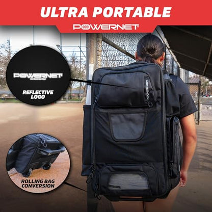 PowerNet Odyssey Softball & Baseball Bag, Rolling Backpack for Baseball Gear, Bat Bag with 4 Bat Sleeves, Cleat Compartment & Hanging Hooks