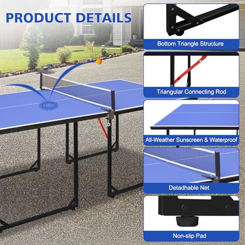 Foldable Ping Pong Table Portable 4.5FT/6FT/9FT Indoor MDF Table Tennis Table Multi-Purpose Family Game Table with Net, 2 Paddles and 3 Balls for Kid Teenager Adult - color: 6FT Blue Black