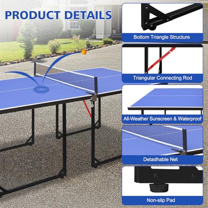 Foldable Ping Pong Table Portable 4.5FT/6FT/9FT Indoor MDF Table Tennis Table Multi-Purpose Family Game Table with Net, 2 Paddles and 3 Balls for Kid Teenager Adult - color: 6FT Blue Black