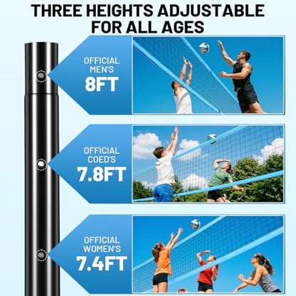 Outdoor Portable Volleyball Net Set with Anti-Sag Winch System,PU Volleyball,Pump,Height Adjustable Steel Poles,Boundary Line and Waterproof Carry Bag for Backyard, Beach, Lawn