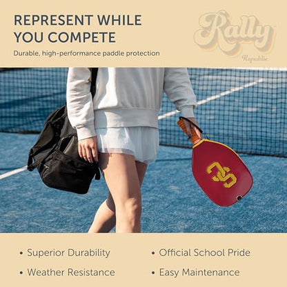 Officially Licensed Collegiate Pickleball Paddle Cover - Lightweight PU Leather Material - Durable Foam Interior Protection with Zippered Closure - Fits Most Paddles on the Market - color: USC Trojans