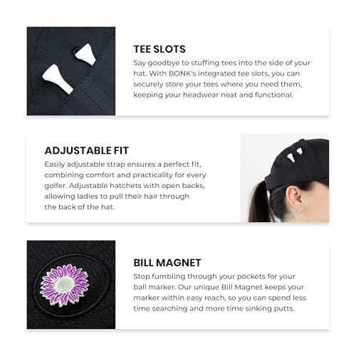 Ladies Adjustable Hats - Tee Holder with Tees & Bill Magnet with Ball Marker - 100% Custom Made - color: Black Out, style: Offset