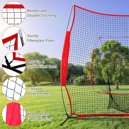 7'×7' Baseball Softball Practice Net with Strike Zone and Carry Bag, Portable Pitching Hitting Batting Catching Throwing Net Toss Backstop Training Aids