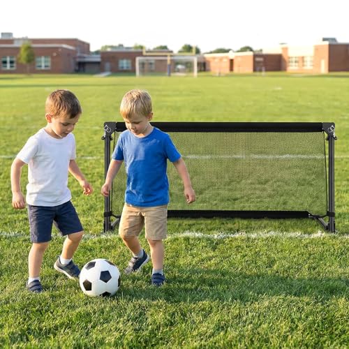 GYMAX Soccer Goal, Foldable Portable Soccer Training Net with Metal Frame, Ground Stakes, Easy Setup for Backyard Team Practice Play - style: S (3.3ft x 1.6ft)