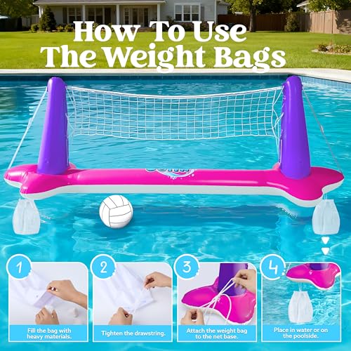JOYIN Inflatable Pool Float Set Volleyball Net & Basketball Hoops, Floating Swimming Game Toy Floaties for Kids and Adults Volleyball Court (105”x28”x35”)|Basketball (27”x23”x27”),L-Pink Purple - color: Pink Purple, size: Large