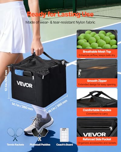 VEVOR Tennis & Pickleball Hopper Holds 200/175/150/120 Balls, 3-in-1 Tennis Foldable Pickleball Basket Cart for Easy Installation, Storage Bag for Tennis Training & Teaching - style: 120 Balls