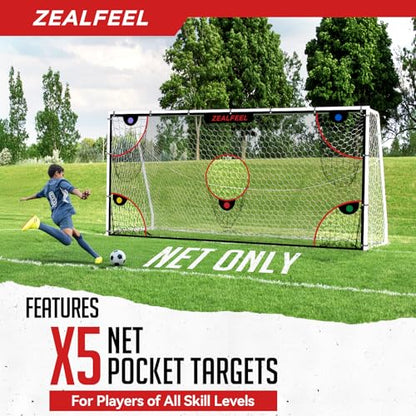 ZEALFEEL Soccer Target Net, 12x6ft Goal Net with 5 Scoring Zones for Practice Shooting & Goal Shots, Anti-Tear Mesh, 3 Steel Rods, Removable Stick-On Markers, Portable Football Training Equipment