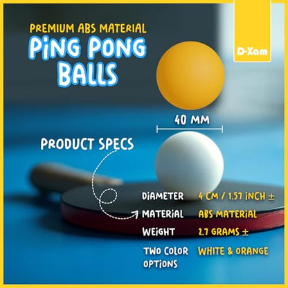 D-Xam Ping Pong Balls Orange or White ABS 1 Star 40mm Official Size High Bounce Professional 50, 30 Pack Table Tennis Ball for Training & Practice - Durable High Performance