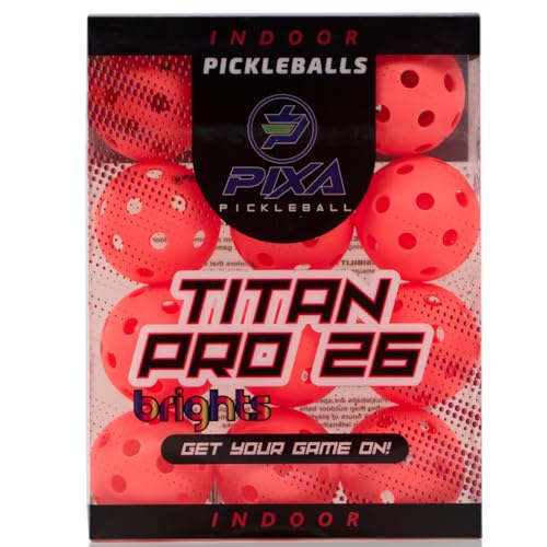 PIXA Titan Pro 26 Indoor Pickleball - USAPA Approved, Durable Indoor Pickleballs, Consistent Bounce, Smooth Flight, Ideal for Competitive Play- Packs of 3, 6, 12, 50 - color: Coral Crush, size: 12 Pack