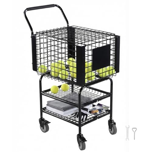 Tennis Ball Basket Cart Large Capacity Training Ball Pickup Basket Holds 350 Balls for Teaching & Court Use