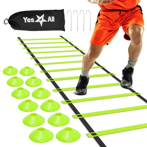 Yes4All Agility Ladder – Adjustable Speed & Agility Training Equipment for All Ages – Durable, Portable, Multiple Combo Sets Available - color: B. Combo Lime