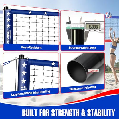 SPOYNAL Outdoor Portable Volleyball Net Set with Adjustable Height Steel Poles, Volleyball, Anti-sag Winch System, Pump, Boundary Line, and Carry Bag for Backyard, Beach, Lawn Red&Blue