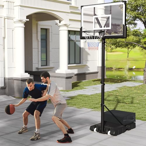 Goplus Basketball Hoop Outdoor, 4.1-10 FT Height Adjustable Basketball Goal System with 45 Inch Shatterproof PC Backboard, Wheels for Adults in Court, Backyard, Driveway, Pool