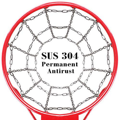 Dakzhou Basketball net, Metal Chain Net Braided Permanent Rust Proof (12 Links), Quick Installation - color: silver