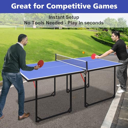 4.5/6ft/9ft Mid-Size Portable Ping Pong Tables Set, Foldable Table Tennis Table with Net,2 Paddles & 3 Balls, Multi-Use Free Standing Ping Pong Table for Indoor/Outdoor