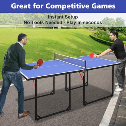 4.5/6ft/9ft Mid-Size Portable Ping Pong Tables Set, Foldable Table Tennis Table with Net,2 Paddles & 3 Balls, Multi-Use Free Standing Ping Pong Table for Indoor/Outdoor