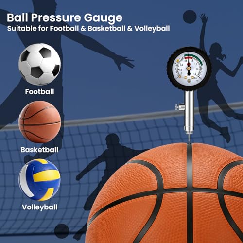 MEASUREMAN Multi-Sport Ball Pressure Gauge with Deflation Button 0-20PSI/0-1.4 Bar & Color-Coded, 3.6x1.8in Lightweight for Soccer, Football, Basketball, Volleyball Pressure Measurement