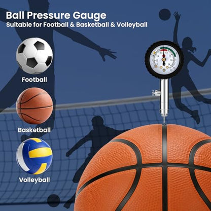 MEASUREMAN Multi-Sport Ball Pressure Gauge with Deflation Button 0-20PSI/0-1.4 Bar & Color-Coded, 3.6x1.8in Lightweight for Soccer, Football, Basketball, Volleyball Pressure Measurement
