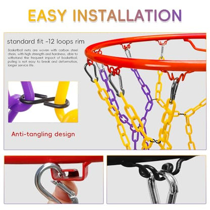 Basketball Net Replacement Heavy Duty,Resin Material, Anti-Rust Use Indoor Outdoor Standard 12-Ring Basketball Hoop - style: Purple/Yellow