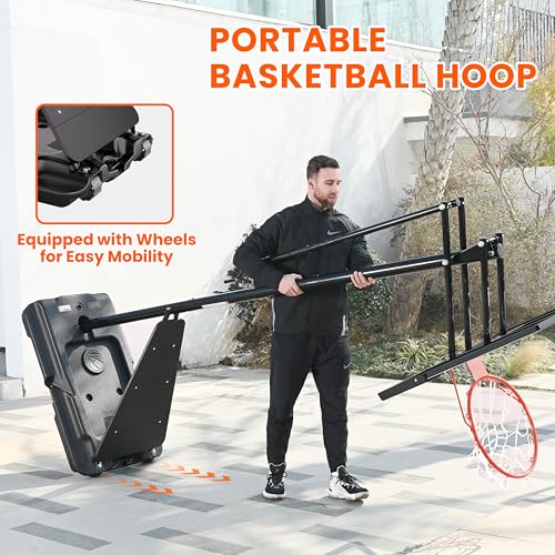Feelwin Portable Basketball Hoop for Backyard Driveway Games, Adjustable Outdoor Basketball Goal with Stable Base and Shatterproof Backboard for Youth and Adults - size: 48in Backboard