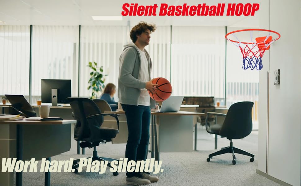 Indoor Silent Basketball Hoop, Compatible with Size 7 Basketball (No Ball Included), Foldable Adhesive Wall-Mount No-Drill Hoop for Bedroom, Office & Home, Space-Saving Design
