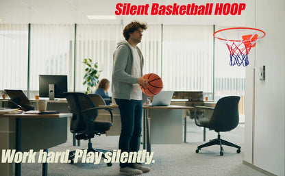 Indoor Silent Basketball Hoop, Compatible with Size 7 Basketball (No Ball Included), Foldable Adhesive Wall-Mount No-Drill Hoop for Bedroom, Office & Home, Space-Saving Design
