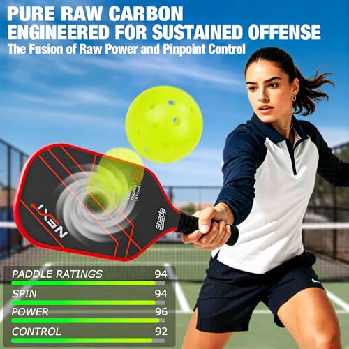 Pickleball Paddles Set of 2 - Graphite Carbon Fiber Pickleball Set with 16mm, Lightweight T700 Pickle Ball Rackets 2 Pack with 4 Outdoor Balls and 1 Bag - color: Red