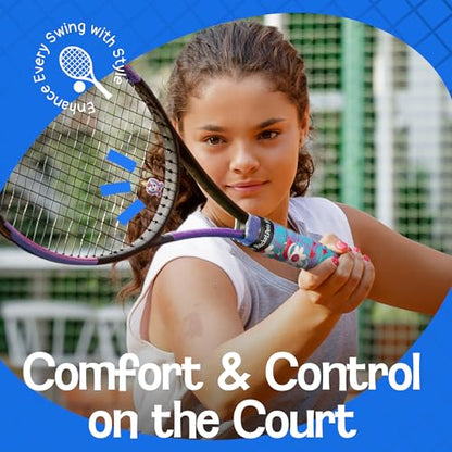 Racket Pets Kids Tennis Racket Dampener & Matching Overgrip Tape, Performance Shock Absorbing Dampener for Tennis Racket & Fun Animal Print Tennis Wrap Grip Tape - style: Parrot