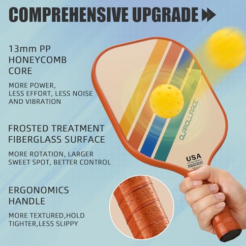 Pickleball Paddles Set of 2 | 4 Pickleball Rackets, USAPA Approved Pickleball Set, Fiberglass | Carbon Fiber Surface & 13 mm PP Honeycomb Core,4 Indoor & Outdoor Pickle Balls