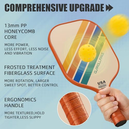 Pickleball Paddles Set of 2 | 4 Pickleball Rackets, USAPA Approved Pickleball Set, Fiberglass | Carbon Fiber Surface & 13 mm PP Honeycomb Core,4 Indoor & Outdoor Pickle Balls