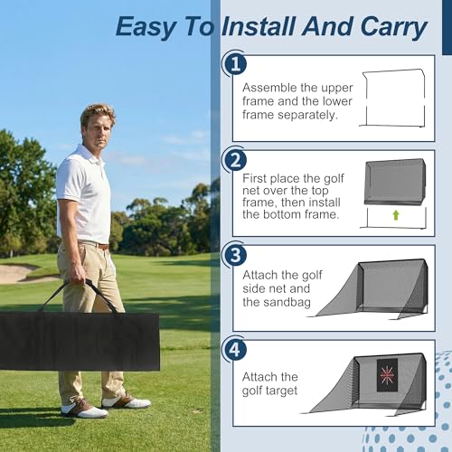 10x7FT Golf Simulator Enclosure Net with Side Barriers - Low-Noise Silk Target, Ball Collection Area, Carry Bag & Sandbags | Indoor/Outdoor Golf Hitting Net for Backyard Driving Chipping