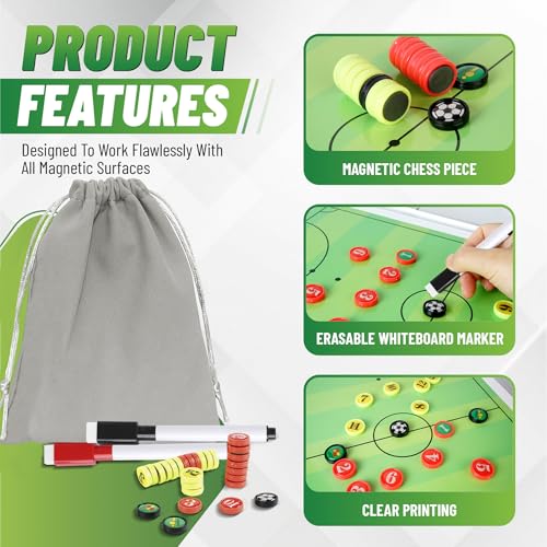 ZPU 27 Picese Soccer Board Magnets, Soccer Magnets Set with 2 Dry Erase Black Marker Pens, 2 Red Marker Pens, 1 Storage Bag, Tactics Strategy Board Coaches Clipboard Accessories (Board NOT Included) - style: Soccer