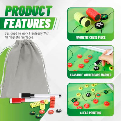 ZPU 27 Picese Soccer Board Magnets, Soccer Magnets Set with 2 Dry Erase Black Marker Pens, 2 Red Marker Pens, 1 Storage Bag, Tactics Strategy Board Coaches Clipboard Accessories (Board NOT Included) - style: Soccer