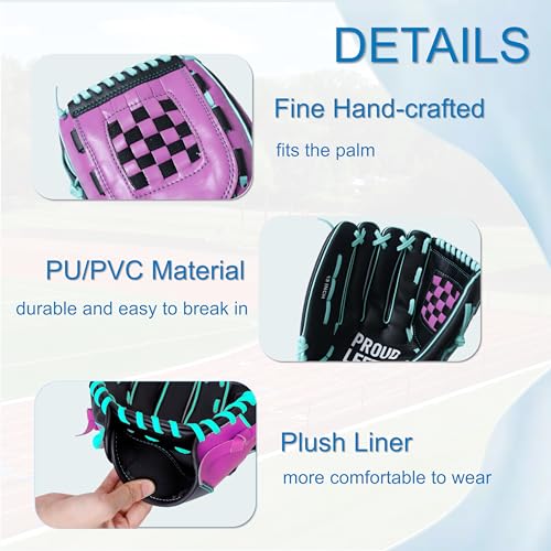 Lefty Baseball Glove Adult - Durable Left Hand Throw Baseball & Softball Mitts, First Baseman Glove for Men and Women - color: Black & Purple, size: 12"