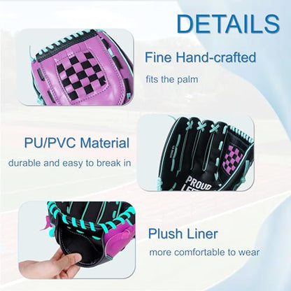 Lefty Baseball Glove Adult - Durable Left Hand Throw Baseball & Softball Mitts, First Baseman Glove for Men and Women - color: Black & Purple, size: 12"
