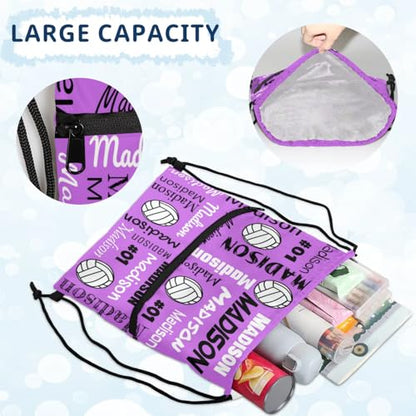 Custom Volleyball Style Drawstring Bag, Personalized Sports Ball Backpack Drawstring Sack Cinch Bags for Team Gift Party Favors, Magenta - color: Magenta