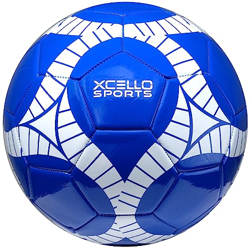 Xcello Sports Soccer Ball Size 4 Assorted Graphics (Orange, Green, Navy) with Pump (Pack of 6)