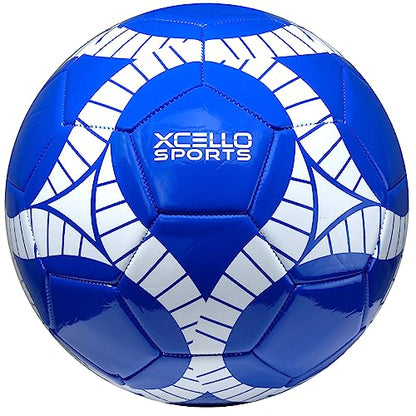 Xcello Sports Soccer Ball Size 4 Assorted Graphics (Orange, Green, Navy) with Pump (Pack of 6)