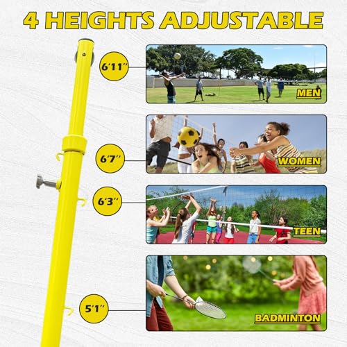 Volleyball Net Systems,Heavy Duty Indoor Volleyball Net Height Adjustable, Portable Volleyball Poles for Backyard Outdoor School Stadium(1 Volleyball Net + 1 Badminton Net)