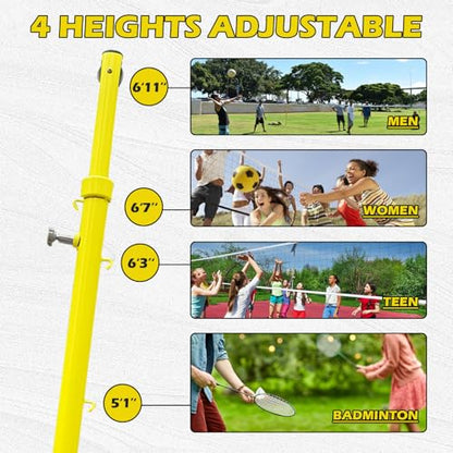 Volleyball Net Systems,Heavy Duty Indoor Volleyball Net Height Adjustable, Portable Volleyball Poles for Backyard Outdoor School Stadium(1 Volleyball Net + 1 Badminton Net)