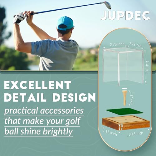 JupDec Golf Ball Display Case Clear Acrylic Memorabilia Stand Cube Holder with Wood Base & Tee, Dust Protection Transparent Storage Box for Single Ball Souvenir Golfball Collections, Brown, 1 Pack - size: 1 Pack
