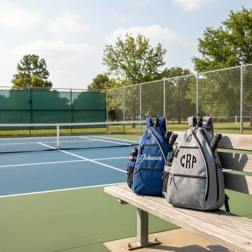 Personalized Pickleball Bag - Custom Paddle Backpack with Name or Logo, Crossbody Reversible Sling for Men & Women with Fence Hook and Water Bottle Holder - color: Blue