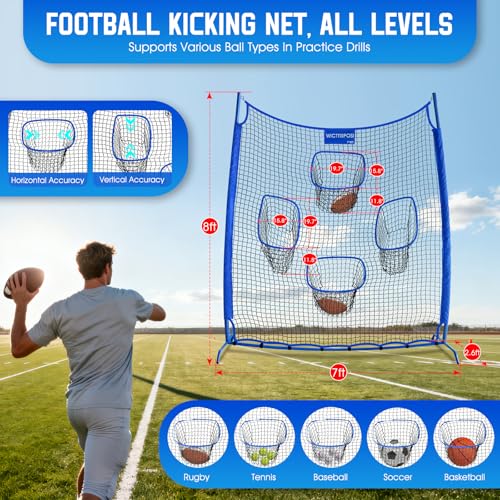 Football Throwing Net, Upgrade Heavy Duty Metal Frame Quarterback Training Equipment Throwing Machine with 1-4 Targets, Easy Setup Football Target Practice with CarryBag, Allweather Indoor Outdoor Use - size: 7 FT × 8 FT