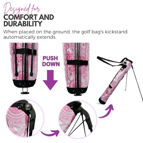 Taboo Fashion Sunday Golf Bags for Women - Lightweight Golf Range Bag with Self Flexing Stand and Shoulder Strap for Driving Range, Par 3 or Executive Course - color: Pink Mandala