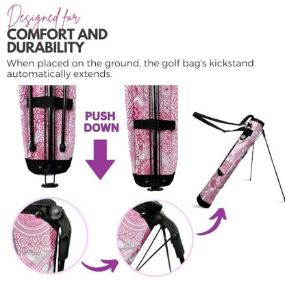 Taboo Fashion Sunday Golf Bags for Women - Lightweight Golf Range Bag with Self Flexing Stand and Shoulder Strap for Driving Range, Par 3 or Executive Course - color: Pink Mandala