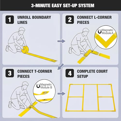 Magnetic Portable Pickle Court Marking Kit, Temporary Pickleball Court Lines, Pickleball Court Lines System in Standard Court Dimensions, No Measuring Needed, Net Not Included - color: Yellow Pickleball Court Lines