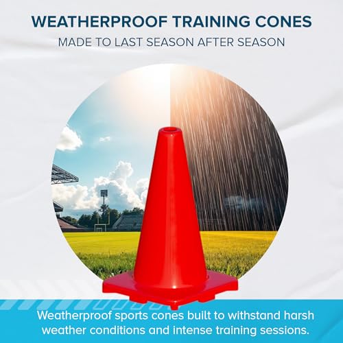 LVL10 Pro Training Cones - 12" Large Soccer Cones for Sports Training - for Basketball, Football, Basketball and Agility Drills - Soccer Field Markers that Won't Crack, Slide or Fly - style: 4 cones
