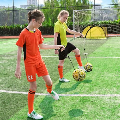 Handle Solo Soccer Kick Trainer with New Ball Locked Net Design, Soccer Ball Bungee Elastic Training Juggling Net (Fits Ball Size 3, 4, 5) - color: yellow