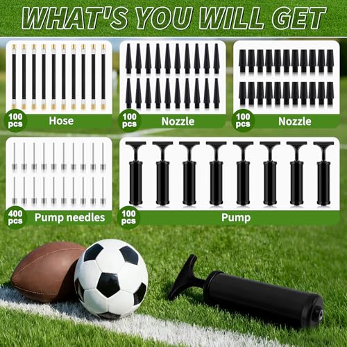 100 Sets Ball Air Pump Bulk for Sports Balls Include Needle Nozzle Extension Hose Hand Inflation Kit for Basketball Soccer Football Volleyball Balloon, Operation Bulk Christmas Child Items Gifts - color: Black